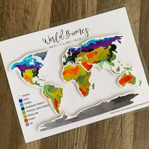 Welt Biome Puzzle Karte - Geographie-Unterricht - Beschäftigungs Buchbinder - Druckbare Aktivität - Planet Erde - ZuhauseSchule - Digitale Datei