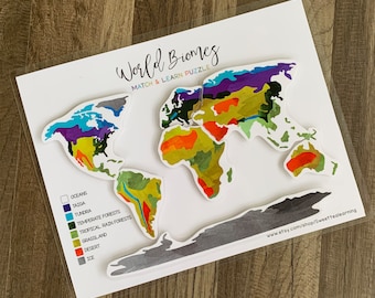 World Biomes Puzzle Map - Geography Lesson - Busy Book Binder - Printable Activity - Planet Earth - Homeschool - Digital File