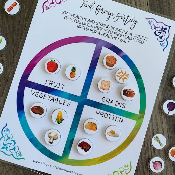 Food Group Sorting Game - Preschool Homeschool Activity - Busy Book Binder - Printable Digital File - Eating Healthy