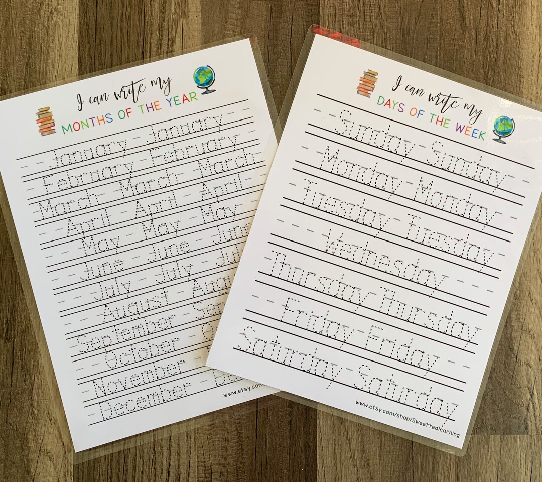 Kids Tracing Sheets Bundle - Calendar Practice Writing - Days of the ...