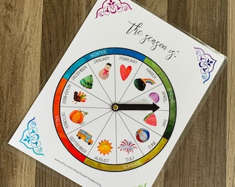 Rueda de aprendizaje de estaciones y meses - Libro de actividades para preescolar - Carpeta de actividades - Recursos para la educación en el hogar