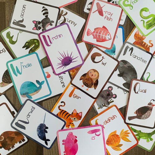 Animal Alphabet Flash Cards Learning Flashcards Preschool Etsy