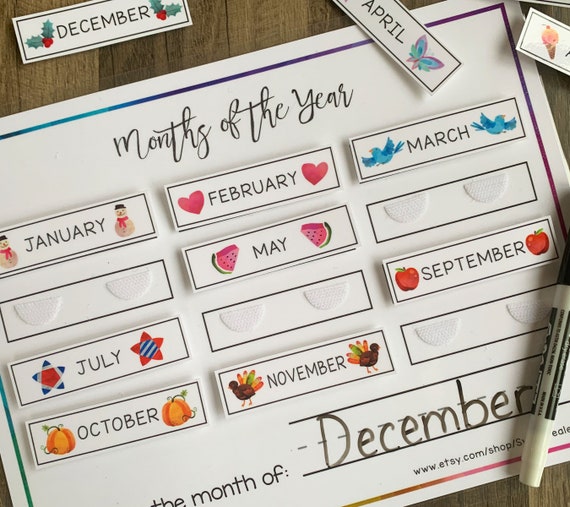 Months of the Year Puzzle - Preschool Kindergarten First Grade - Learning Games - Busy Binder Book - Activity Circle Time - Calendar Kids
