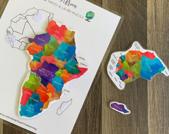 Africa Puzzle Map - Kids Printable Learning Worksheet - Busy Book Activity Binder - Geography History Homeschool Lesson - Digital File