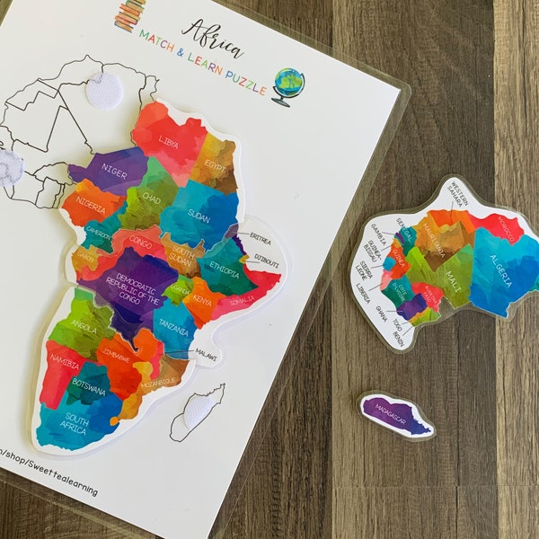 Africa Puzzle Map - Kids Printable Learning Worksheet - Busy Book Activity Binder - Geography History Homeschool Lesson - Digital File