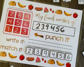 School Lunch Number Learning Game - Printable Digital File - Kids Childrens Games