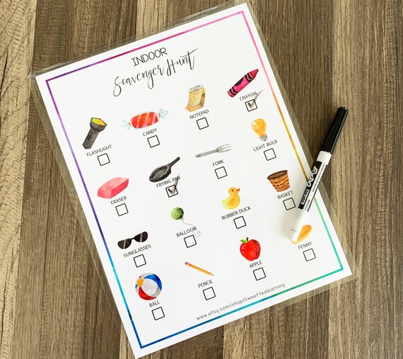 Indoor Kids Scavenger Hunt - Rainy Day Fun - Childrens Printable Game - Homeschool Preschool First Grade - Learning Games