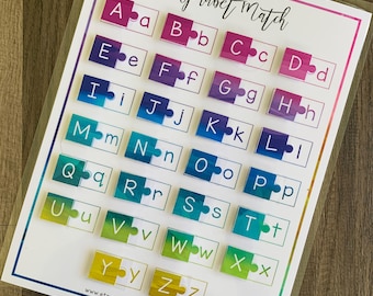 Alphabet Match Puzzle - Kids Letter Game - Preschool Homeschool Kindergarten - Digital File Lesson Schoolwork  - Busy Book Binder Activity