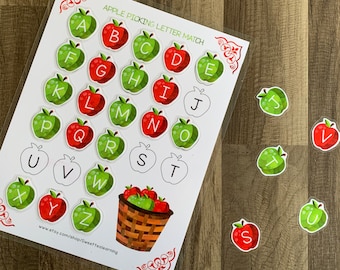 Apple Letter Match - Preschool Kindergarten Alphabet Matching Game - Busy Book - Activity Binder - Homeschool Resources