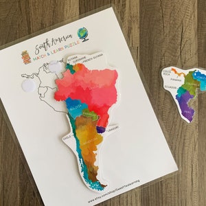 Südamerika Puzzle Map - Geographie-Lektion für Kinder - Druckbares Spiel für Kinder - Homeschool-Lektion - Busy Book Binder