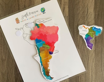 South America Puzzle Map - Kids Geography Lesson - Childrens Printable Game - Homeschool Lesson - Busy Book Binder