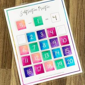Subtraction Printable Game - Math Practice Worksheet - Homeschool Activity - Kids Childrens Preschool First Grade Printable