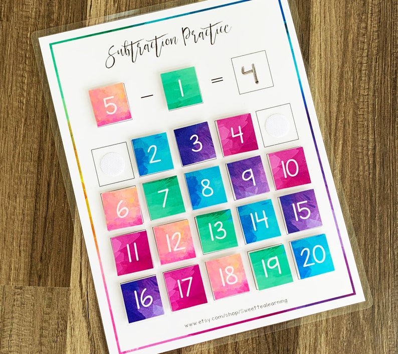 Subtraction Printable Game Math Practice Worksheet Homeschool Activity Kids Childrens Preschool ...