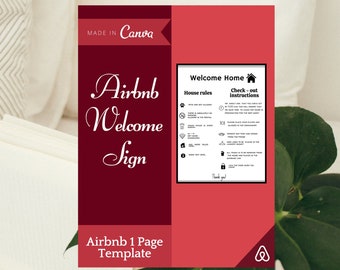 Airbnb Welcome Sign - 1 page Template - Printable for your Vacation Rental - for Hosts, checklist poster, rules, wifi - Check in Guests