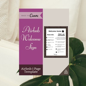 Znak powitalny Airbnb - Szablon 1-stronicowy - Do wydrukowania na wynajem wakacyjny - dla gospodarzy, plakat z listą kontrolną Vrbo, zasady, Wi-Fi - Zameldowanie gości