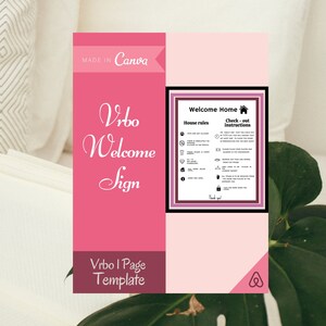 Szablon powitalny Vrbo na 1 stronę — Wydrukowany znak dla Twojego wynajmu wakacyjnego — dla gospodarzy, plakat z listą kontrolną Airbnb, zasady, Wi-Fi — Zameldowanie gości