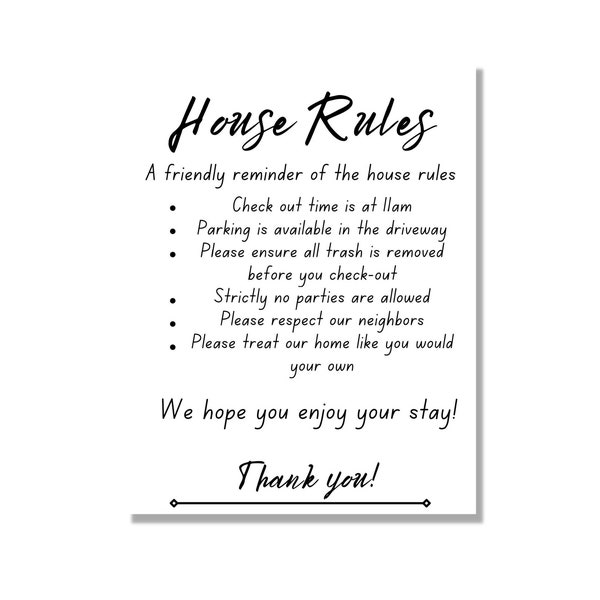 Fully Editable House Rules Printable Sign - Digital Instant Download - Use for your Airbnb, Vrbo, rental home, poster for guests