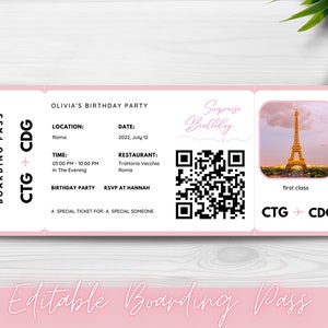 Editable Boarding Pass Template, Printable Boarding Ticket, Canva Boarding Pass Surprise Trip, Airline Ticket Canva, Digital Download