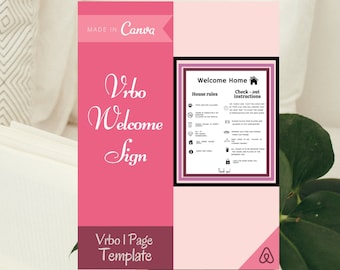Vrbo Welcome 1 Page Template - Printable Sign for your Vacation Rental - for Hosts, airbnb checklist poster, rules, wifi - Check in Guests