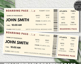 Editable Boarding Pass Template, Printable Boarding Ticket, Canva Boarding Pass Surprise Trip, Airline Ticket Canva, Digital Download