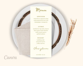 Moderne bruiloft menusjabloon - minimalistische kalligrafie - Instant Download - afdrukbaar dinermenu - bruidsdouche, receptie - bewerkbaar, DIY