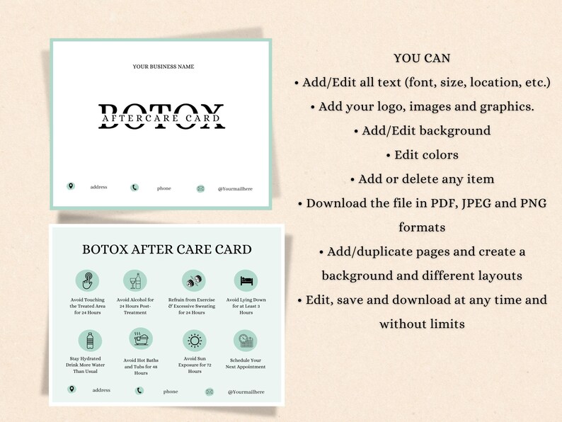 Botox Aftercare Card Template | Customizable Canva Design for Aesthetic ...