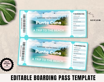 Editable Boarding Pass Template, Printable Boarding Ticket, Canva Boarding Pass Surprise Trip, Airline Ticket Canva, Digital Download