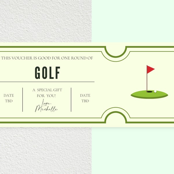 Verrassing Golfreis Ticket Cadeau, Verrassingsreis, Cadeaubon Certificaat Ticket Sjabloon voor elke gelegenheid - Bewerkbaar in Canva / Afdrukbaar
