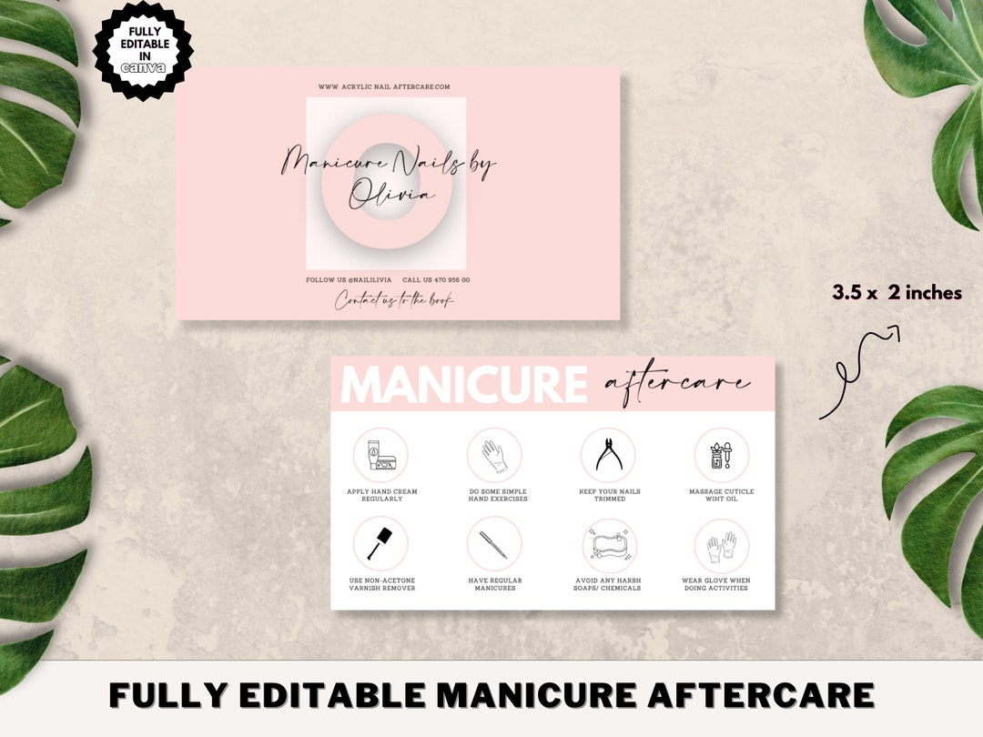 Editable Nail Care Card Template, Printable Manicure Instructions ...