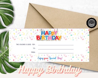 Modello di certificato regalo di buon compleanno - Certificato regalo di compleanno unisex stampabile, buono regalo di compleanno per ragazzi e ragazze, buono regalo