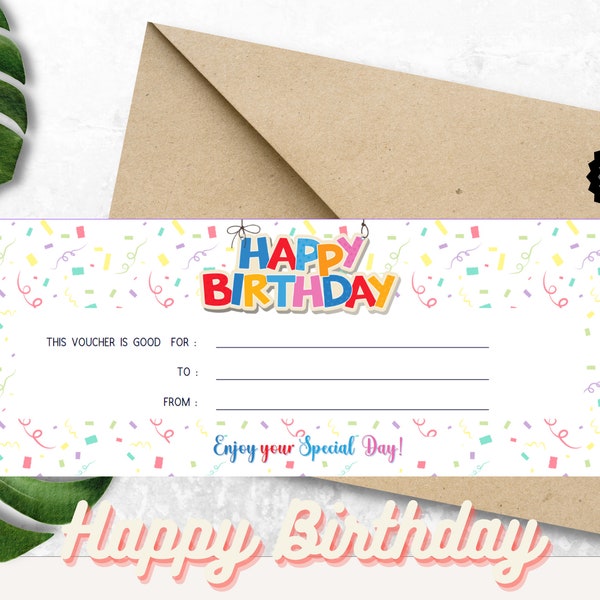 Happy Birthday Gift Certificate Template - Printable Unisex Birthday Gift Certificate, Birthday Gift Coupon for boys and girls, Gift Voucher