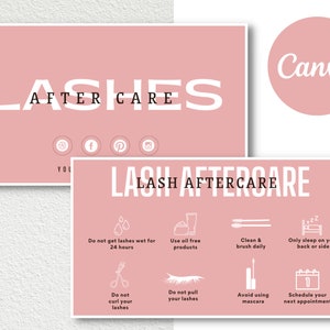 Lash nazorg kaartsjabloon, bewerkbare Lash visitekaartje, Lash extensie kaart, wimper zorg kaart, Lash nazorg kaarten Canva