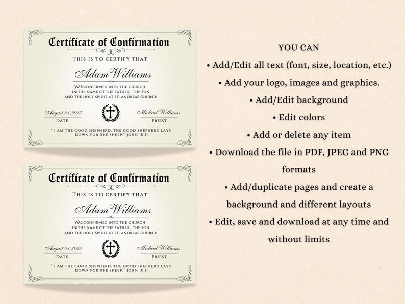 Editable Certificate of Confirmation Template | Printable Religious ...