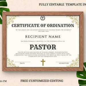 Ordination Certificate Template | Editable Canva Design for Church Leaders, Pastors, and Ministers | Digital Download Canva Ordination Canva