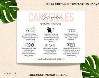 Instrucciones de cuidado de Cakesicles editables / Guía digital de Cakesicles / Tarjeta elegante con instrucciones de cuidado minimalista de Cakesicles, Cakesicles imprimible.
