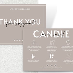 Kerzenpflegekartenvorlage, bearbeitbar und zur Verwendung mit Canva, druckbar für Unternehmen, Aquarell, Anweisungen, Sicherheitskartendesign, Schnappschuss,