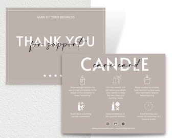 Candle Care Card Template, Editable and Use with Canva, Printable for Business, Watercolor, Instructions, Safety Card Design, Snapshot,