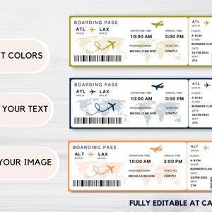 Editable Boarding Pass Template, Printable Airline Ticket, Canva ...