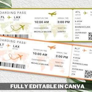Bearbeitbare Bordkartenvorlage, druckbares Flugticket, Canva Bordkarte Überraschungsreise, digitaler Download DIY Bordkarte.