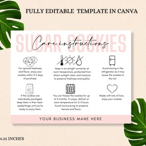 Editable Cookie Care Instructions Template | Printable Care Card for Cookie Business | Instant Download Cookie Care Guide Canva Template.