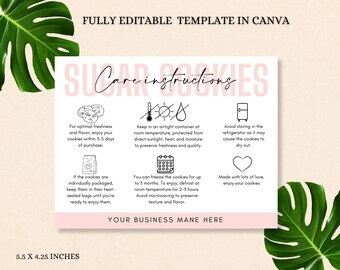 Editable Cookie Care Instructions Template | Printable Care Card for Cookie Business | Instant Download Cookie Care Guide Canva Template.
