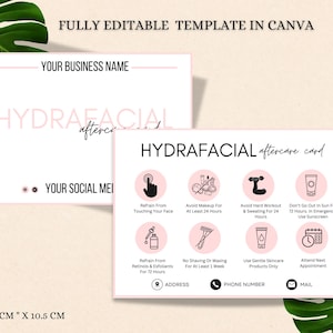 Edytowalny szablon karty pielęgnacji HydraFacial | Dostosowywalne instrukcje po zabiegu | Wydrukowany przewodnik pielęgnacji skóry dla klientów spa Canva.com