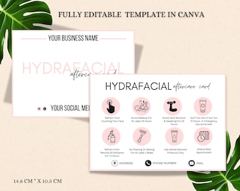 Modello di scheda post-trattamento HydraFacial modificabile / Istruzioni post-trattamento personalizzabili / Guida alla cura della pelle stampabile per i clienti della spa Canva.com