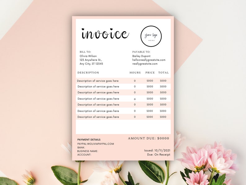 Invoice In Cursive Invoice Template - Printable Invoice - Custom Order Forms , Invoice ...