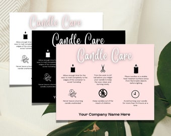 Candle Care Card Template, Editable and Use with Canva, Printable for Business, Watercolor, Instructions, Safety Card Design, Snapshot