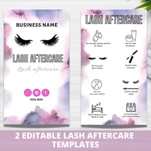 Lash nazorg kaartsjabloon, bewerkbare Lash visitekaartje, Lash extensie kaart, wimper zorg kaart, Lash nazorg kaarten Canva