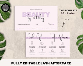 Lash Lift Aftercare Card,Editable Lash Tech Aftercare Cards, Printable Lash Business After Care Card, Beauty Salon Canva Template Tint after