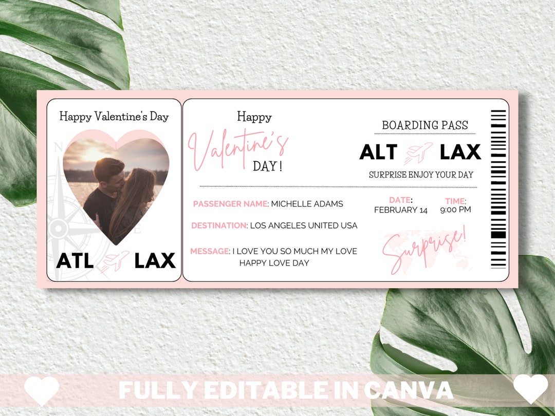 Boarding Pass Template,valentine's Day Surprise Boarding Pass,ticket ...