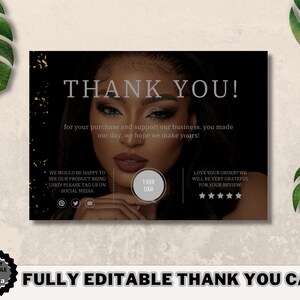 Bearbeitbare moderne Business Dankeskarte, kleine Dankeschön-Karte für Unternehmen, Schönheit Dankeschön-Karte Canva Vorlage, druckbare Beauty-Karte