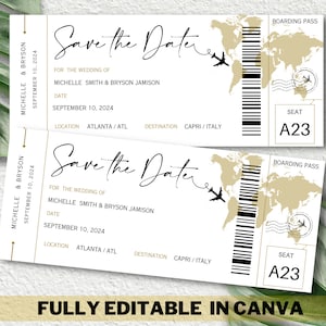 Gold Bordkarte Vorlage bearbeitbar, Hochzeitsfeier Ticket, bedruckbar, Bordkarte Einladungsreise, digitaler Download - Bording pas.